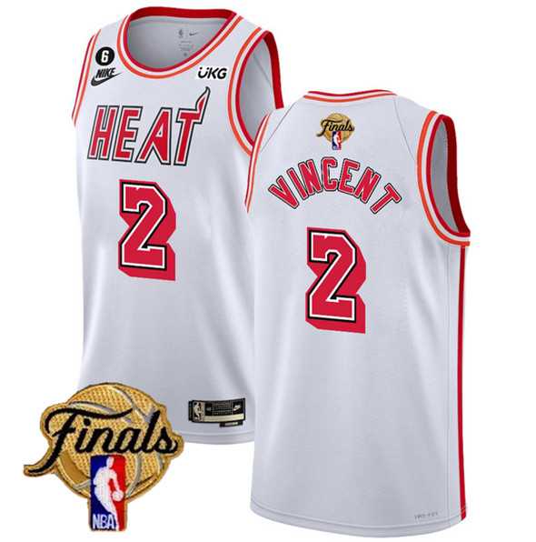 Mens Miami Heat #2 Gabe Vincent White 2023 Finals Classic Edition With NO.6 Patch Stitched Basketball Jersey->miami heat->NBA Jersey